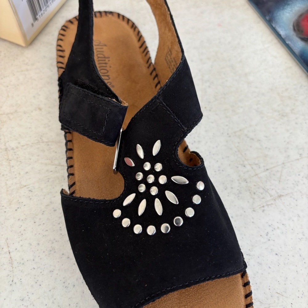Auditions Black Sandals with Metallic Embellishments​​